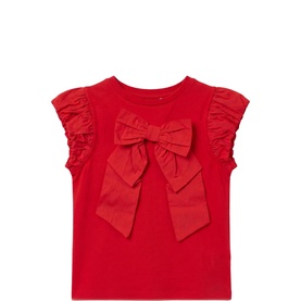 Angel & Rocket red girls' t-shirt with ruffled flutter sleeves and large bow detail on front
