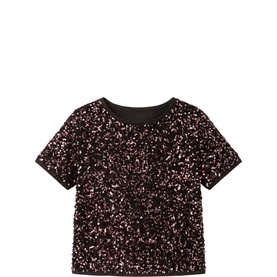 Angel & Rocket black sequin embellished short sleeve t-shirt for girls, crew neckline, all-over pink-toned sequin detail