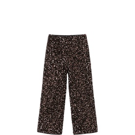 Angel & Rocket black sequin wide-leg trousers for girls, allover rose gold sequin embellishment, elasticated waistband