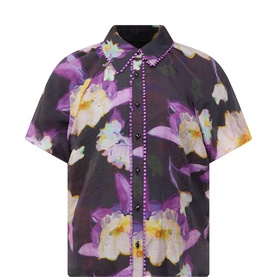 Floral Contrast Trim Blouse