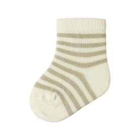 Lil Atelier Moss Gray baby socks with cream and taupe horizontal stripes, ribbed cuff, cotton blend