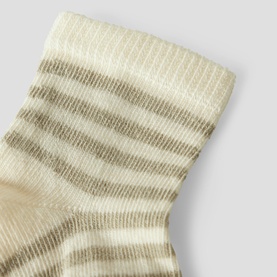 Lil Atelier Moss Gray striped cotton baby socks with ribbed cuff, cream and sage stripe pattern