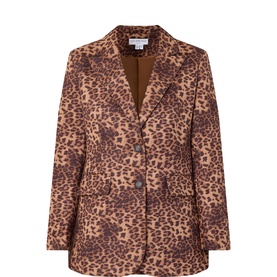 Never Fully Dressed Leopard print blazer, single-breasted with notch lapels and front pockets, in brown tones