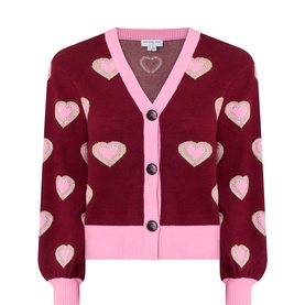 Hearts Balloon-Sleeve Cardigan
