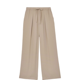 Reiss beige wide-leg trousers with drawstring waistband and front pleats, relaxed fit