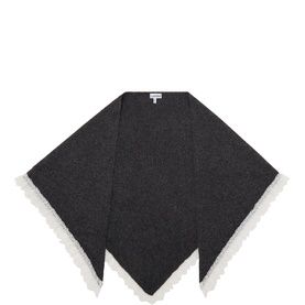 Ganni Lace Trim Triangular Scarf in Phantom, dark charcoal wool with delicate white lace trim along edges, self-tying triangle shape