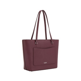 Lauren dark garnet leather tote bag with front slip pocket, dual shoulder straps, and silver-tone logo hardware