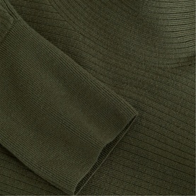 Phase Eight dark green fine knit jumper, close-up of ribbed cuff and textured knit detail
