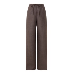 Max Mara Main mud wide-leg wool trousers with elasticated drawstring waist, relaxed straight-leg silhouette