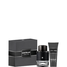 Montblanc Explorer Fragrance Set with eau de parfum bottle and matching shower gel tube, presented in dark gift box