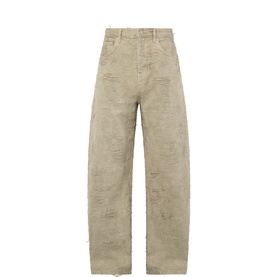 Represent stone distressed wide-leg jeans in 100% cotton with heavy ripping and worn texture throughout