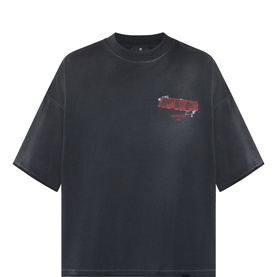 Represent Vintage Black oversized cotton T-shirt with red graphic print on chest, crew neck and dropped shoulders