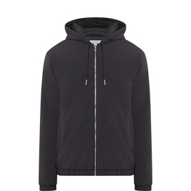 Arne Black Casual Jacket with hood, zip fastening, side pockets, and silver-tone drawstring detail
