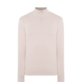 Arne Half Zip knitwear in stone, 100% cotton with quarter-zip neck detail and long sleeves