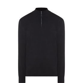 Arne Half Zip knit in black, 100% cotton with quarter-zip collar and long sleeves, ghost mannequin shot