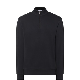Arne black half-zip sweatshirt in cotton blend fabric with ribbed cuffs and hem, silver zip detail at collar