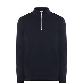 Arne navy quarter-zip sweatshirt with silver-tone zip and ribbed cuffs and hem, in a relaxed fit