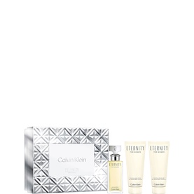 Calvin Klein Eternity Eau de Parfum, Body Lotion & Shower Gel Gift Set 50ml in silver embossed gift box
