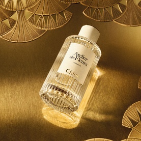 Chloe ADF Atelier des Fleurs Eau de Parfum & Hand Cream Gift Set, clear ribbed glass bottle with white cap on gold background