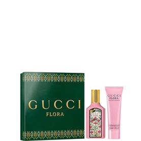 Gucci Flora Gorgeous Gardenia Eau de Parfum & Perfumed Body Lotion Gift Set 50ml, pink bottle and lotion tube in floral gift box