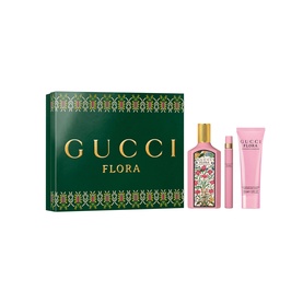 Gucci Flora Gorgeous Gardenia Eau de Parfum & Body Lotion Gift Set, green gift box with 100ml bottle, lotion, and miniature