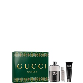 Gucci Guilty Pour Homme Eau de Toilette & Shower Gel Gift Set 90ml, three-piece fragrance set in green decorative box