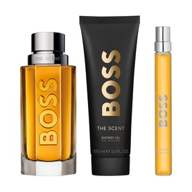 Hugo Boss The Scent Eau de Toilette & Shower Gel Gift Set 100ML, including EDT bottle, shower gel tube, and travel spray pen