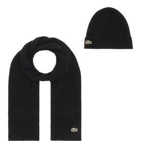 Crocodile Logo Ribbed Hat and Scarf Set