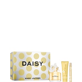 Marc Jacobs Daisy Eau De Toilette & Body Lotion Gift Set 100ML, gold polka-dot gift box with EDT, body lotion, and travel spray