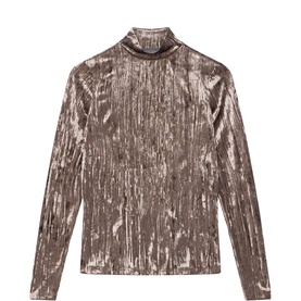 Crinkle Velvet Turtleneck Top