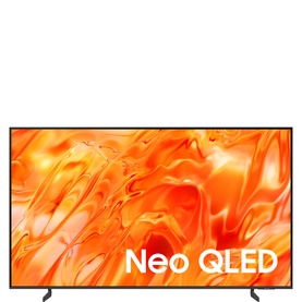 Samsung 55" Neo QLED 4K Vision AI Smart TV in black, slim bezels with vibrant orange abstract display on screen