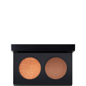 MAC Eye Shadow Duo in Smoke + Sequins, compact duo palette with burnt orange glitter and warm brown matte shades