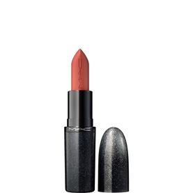 MAC Maximal Limited-Edition Sleek Satin Lipstick in Berry Iconic, terracotta bullet, black glitter cap, standalone product shot