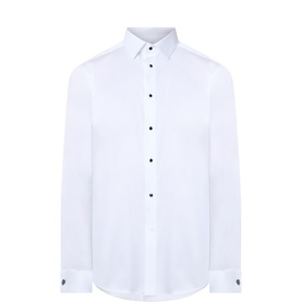 Remus white cotton formal shirt with black contrast buttons and single cuffs, regular fit