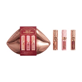 Charlotte Tilbury Big Lip Plumpgasm make-up set with rose gold lips-shaped case and three lip gloss shades