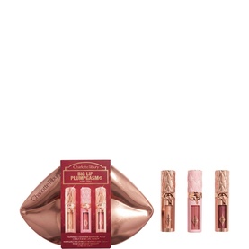 Charlotte Tilbury Big Lip Plumpgasm make-up set with rose gold lips-shaped case and three lip gloss shades