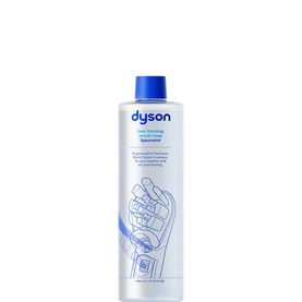 Dyson hand wash bottle in clear with blue cap, featuring illustrated hand graphic and branded label text.