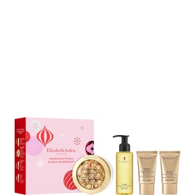 Elizabeth Arden Nourishing Rituals skincare gift set with cream, cleansing oil, and two travel-size tubes in festive red box packaging