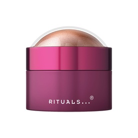 Rituals moisturising balm in magenta jar with domed shimmery gold-toned product visible, compact pot format