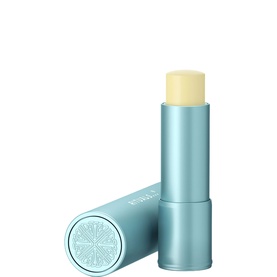 Rituals lip care balm in light blue tube with snowflake cap detail, clear formula visible on open stick