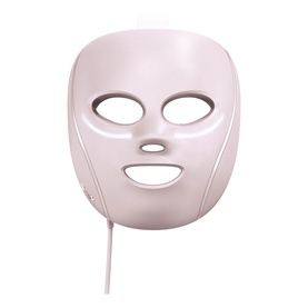 Shark Beauty CryoGlow LED Face Mask in Spa Pink, full-face design with eye and nose cutouts, attached cable visible