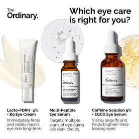 The Ordinary eye care range featuring Lacto-PDRN, Multi-Peptide Eye Serum and Caffeine Solution 5% + EGCG Eye Serum