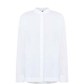 Vera Wang white cotton shirt with mandarin collar and concealed button placket, long sleeves