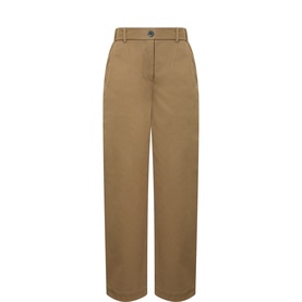 Vera Wang taupe wide-leg trousers in cotton blend, high-rise waist with button fastening and front pleats
