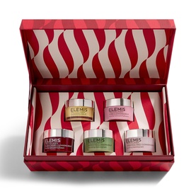 Elemis The Cleansing Balm Collection Gift Set, five mini balm jars in festive red striped gift box
