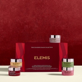 Elemis The Cleansing Balm Collection Gift Set with red presentation box and four cleansing balm pots in assorted shades
