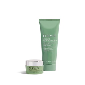 Elemis Nourish & Smooth Duo Gift Set featuring green tube of body butter and small pot, gift set of two products