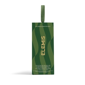 Elemis Nourish & Smooth Duo Gift Set in green patterned box packaging with gold branding and green ribbon hanger