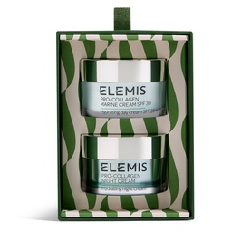 Elemis Results Around the Clock Gift Set featuring Pro-Collagen Marine Cream SPF 30 and Night Cream duo in green zebra-print gift box