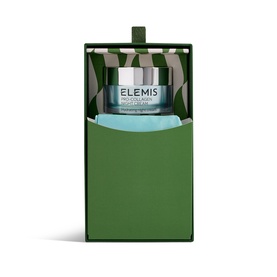 Elemis The Unwind Edit Gift Set in open green gift box with Pro-Collagen Marine Cream jar and teal accessory pouch
